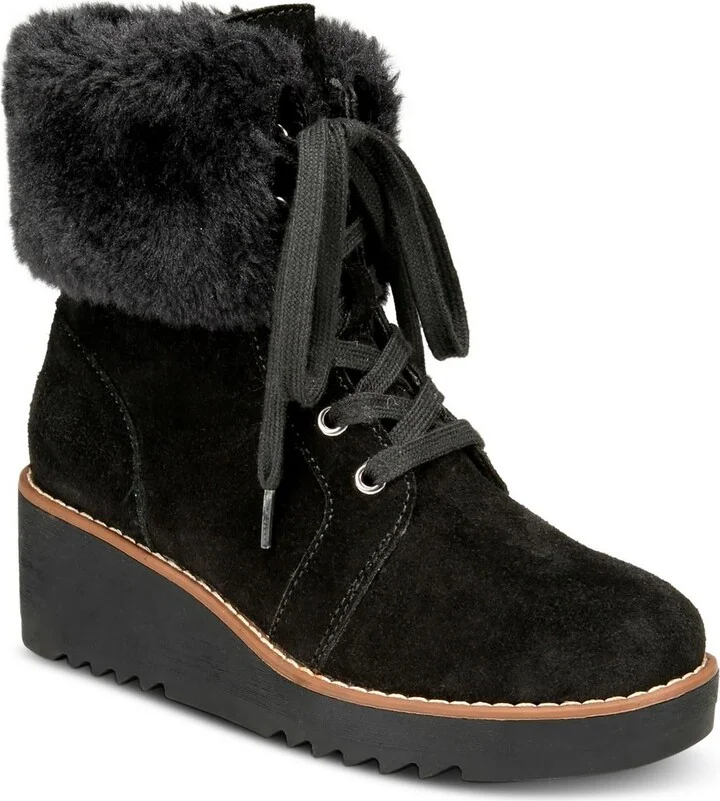 Iggyy Womens Lace-Up Faux Fur Wedge Boots