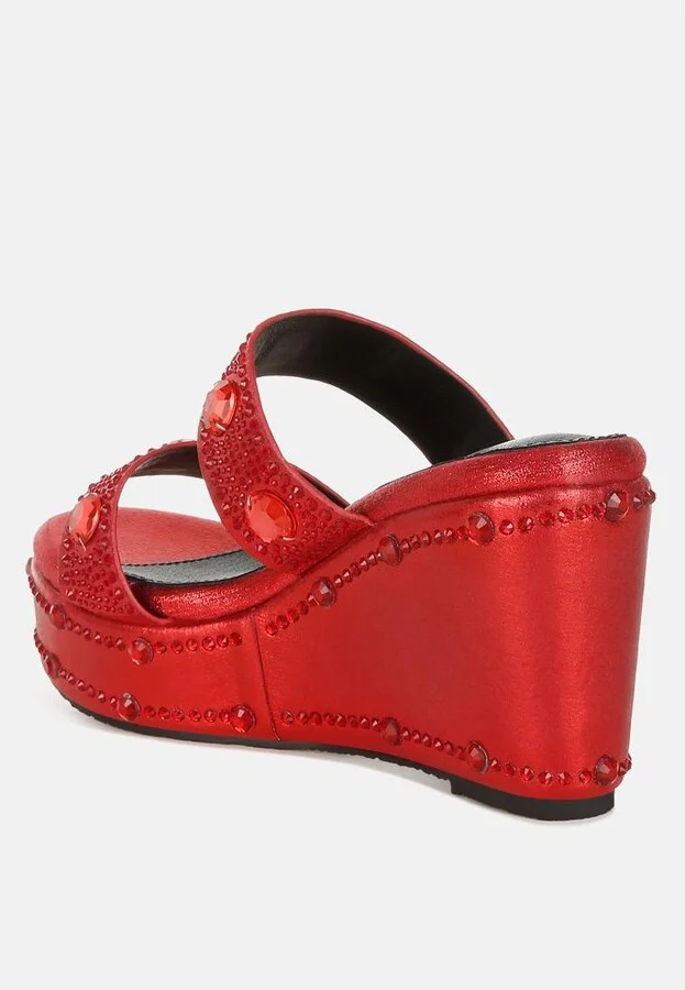 Iki Diki Rhinestone & Diamante Wedge Sandals - Image 2