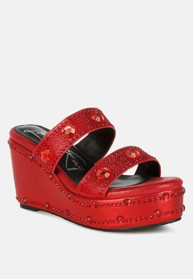 Iki Diki Rhinestone & Diamante Wedge Sandals - Image 3
