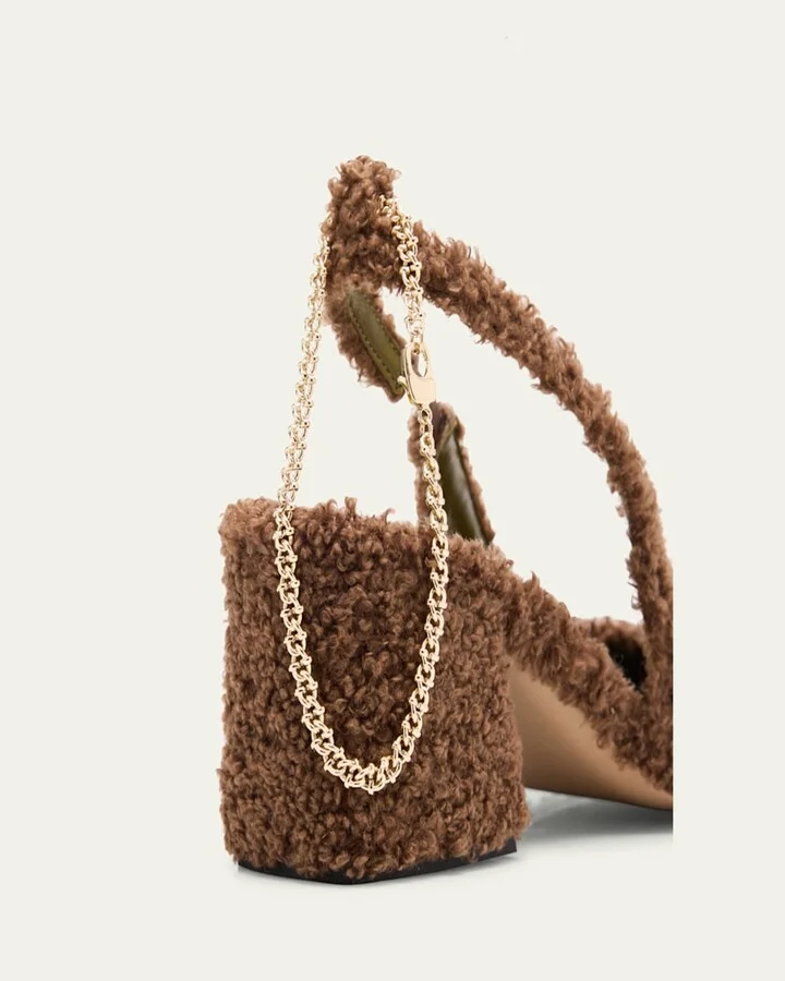 Ilaria Faux Fur Chain Slingback Pumps - Image 4