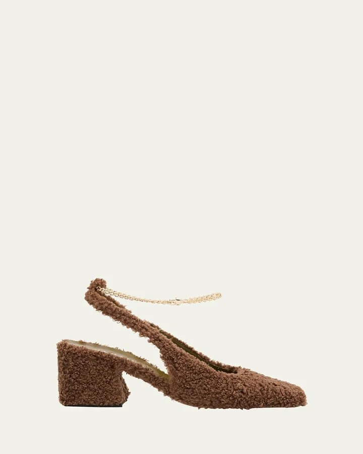 Ilaria Faux Fur Chain Slingback Pumps