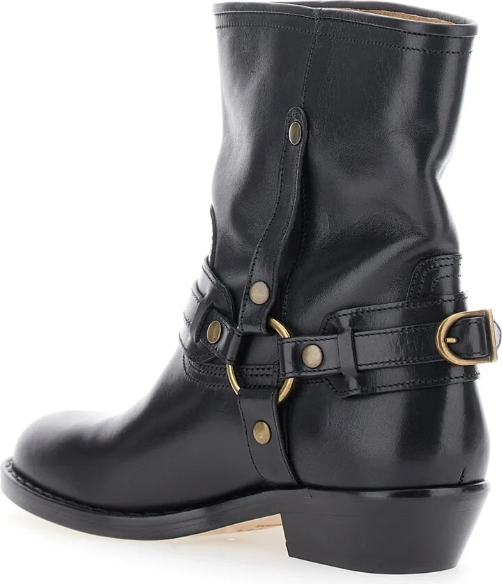 'ildred' Black Ankle Boots With Medium Block Heel And Decorative Buckle In Leather Woman - Image 3