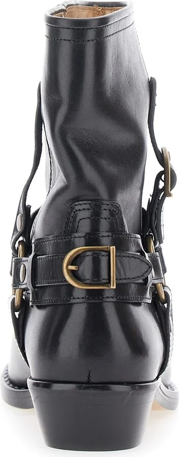 'ildred' Black Ankle Boots With Medium Block Heel And Decorative Buckle In Leather Woman - Image 4