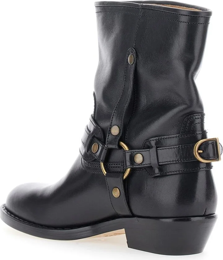 'Ildred' Black Ankle Boots With Medium Block Heel And Decorative Buckle In Leather Woman - Image 3