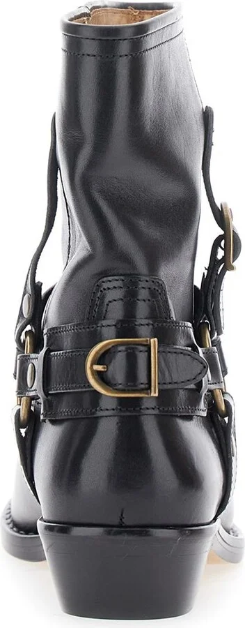'Ildred' Black Ankle Boots With Medium Block Heel And Decorative Buckle In Leather Woman - Image 4