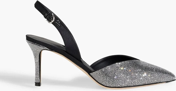 Ileen 70 crystal-embellished satin slingback pumps