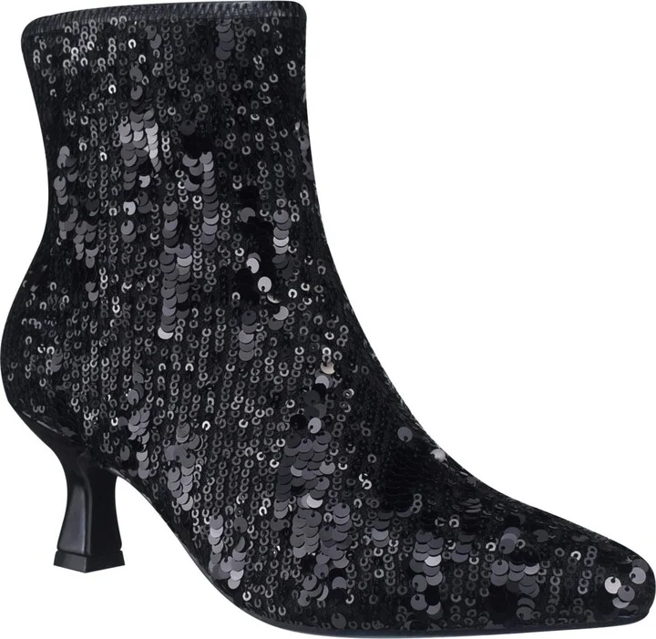 Impo Women's Nidia Sequin Kitten Heel Pointed Toe Ankle Booties