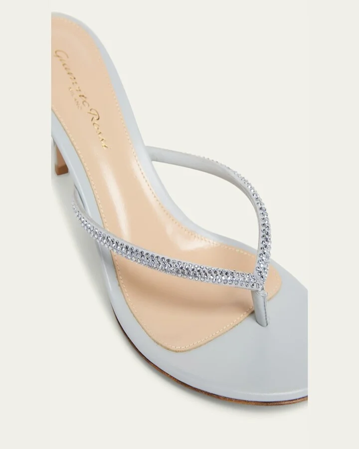 India Strass Leather Thong Stiletto Sandals - Image 7