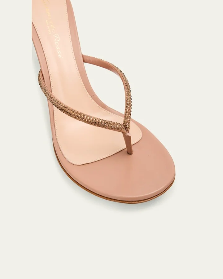 India Strass Leather Thong Stiletto Sandals - Image 8