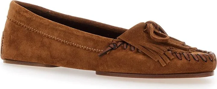 'Indiana' Brown Loafers With Fringes In Suede Woman - Image 2