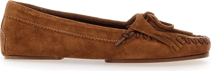 'Indiana' Brown Loafers With Fringes In Suede Woman
