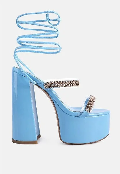 Indulgence Metal Chain Lace Up Chunky Sandals - Image 2
