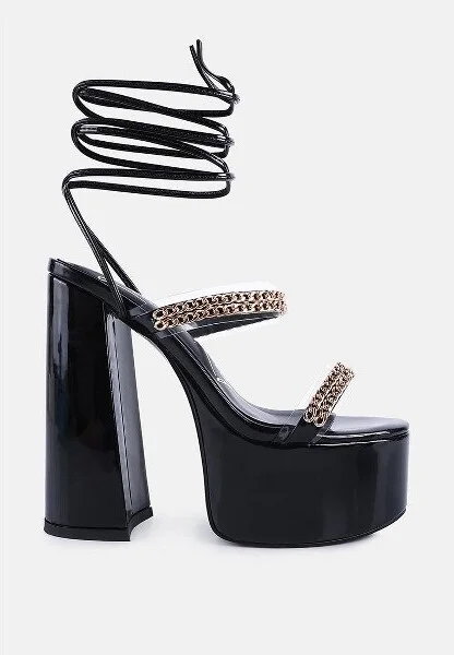 Indulgence Metal Chain Lace Up Chunky Sandals - Image 3