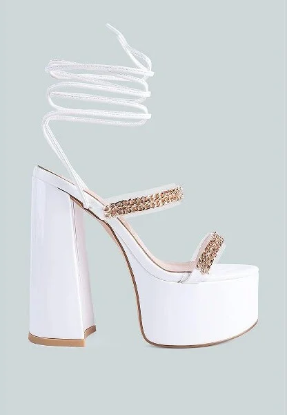 Indulgence Metal Chain Lace Up Chunky Sandals - Image 4