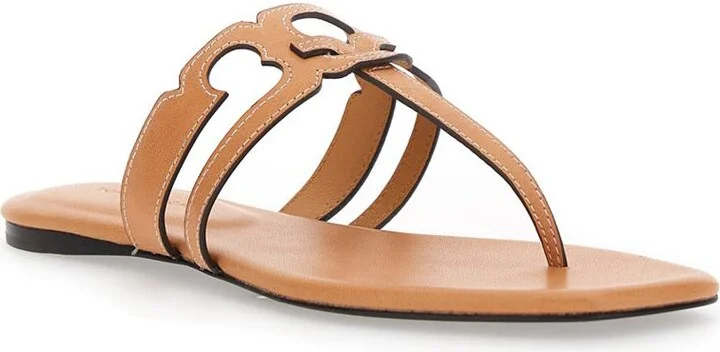 'Ines' Brown Sandals With Thong Design In Leather Woman - Image 2