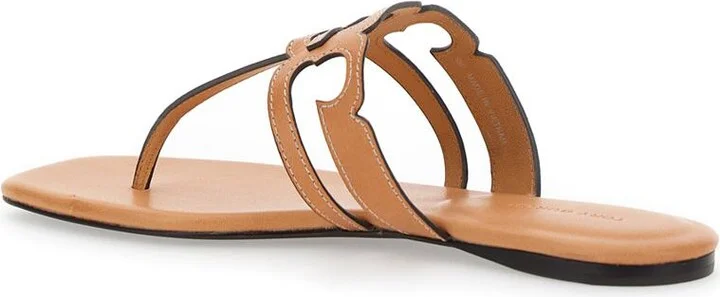 'Ines' Brown Sandals With Thong Design In Leather Woman - Image 3