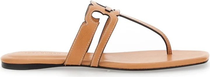 'ines' Brown Sandals With Thong Design In Leather Woman