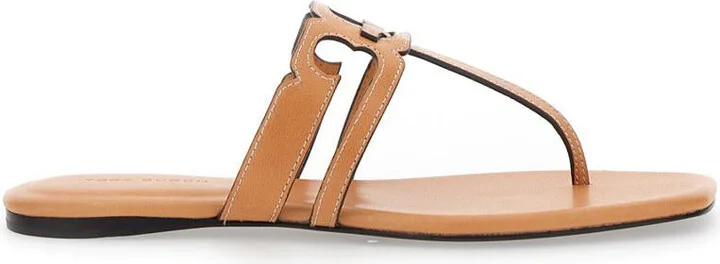 'Ines' Brown Sandals With Thong Design In Leather Woman