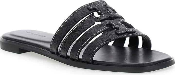'ines Cage' Black Sandals With Double T Motif In Leather Woman - Image 2