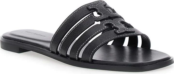 'Ines Cage' Black Sandals With Double T Motif In Leather Woman - Image 2