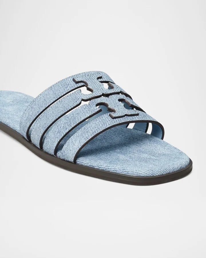 Ines Caged Denim Flat Slide Sandals - Image 3