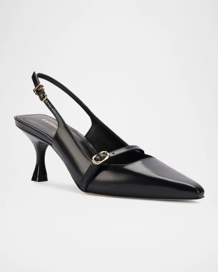 Ines Leather Buckle Slingback Pumps - Image 3