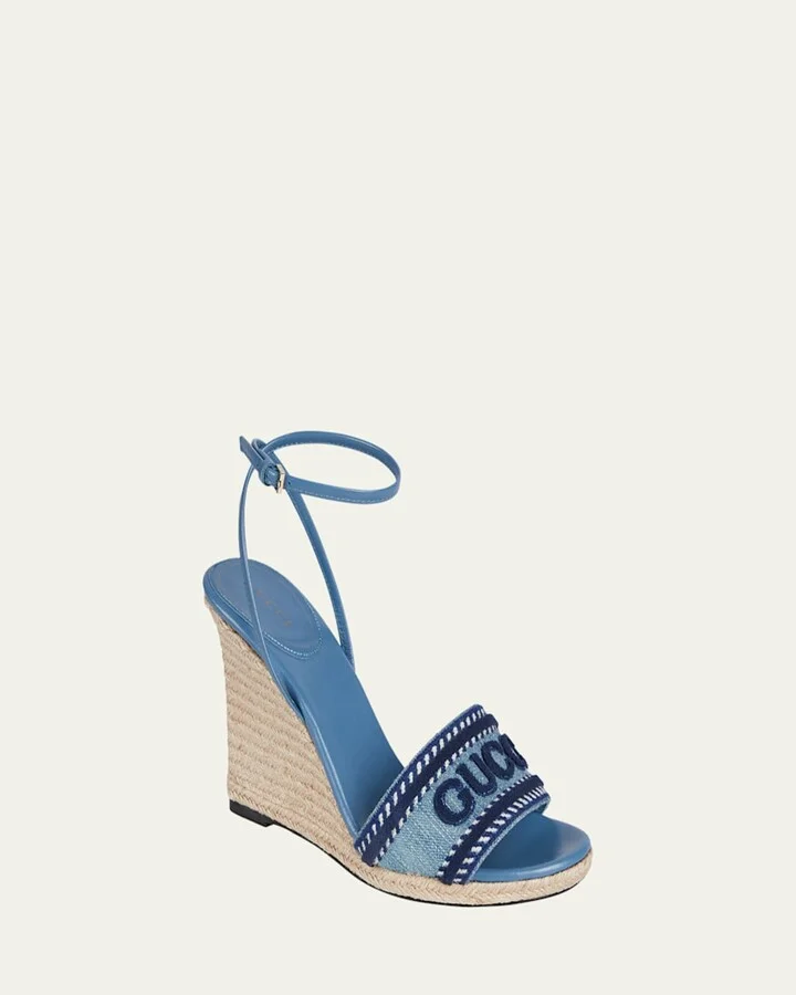 Ines Logo Denim Wedge Espadrilles - Image 7