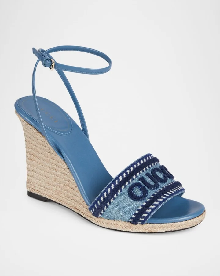 Ines Logo Denim Wedge Espadrilles - Image 6
