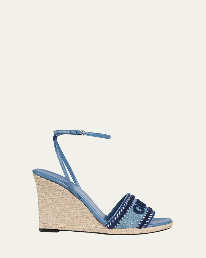 Ines Logo Denim Wedge Espadrilles