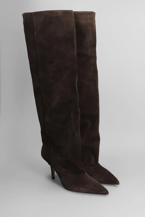 Ines Reverse 75 High Heels Boots In Brown Suede - Image 2