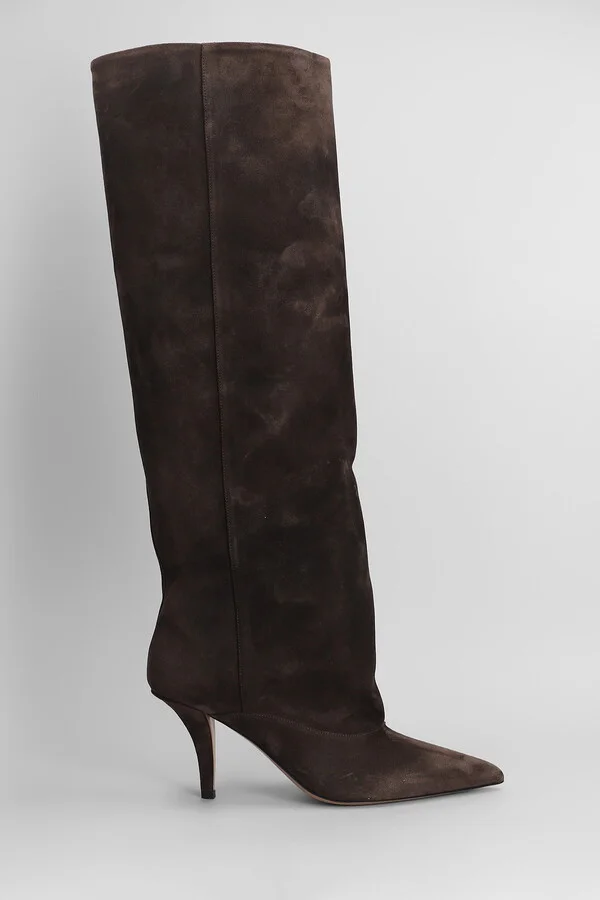 Ines Reverse 75 High Heels Boots In Brown Suede