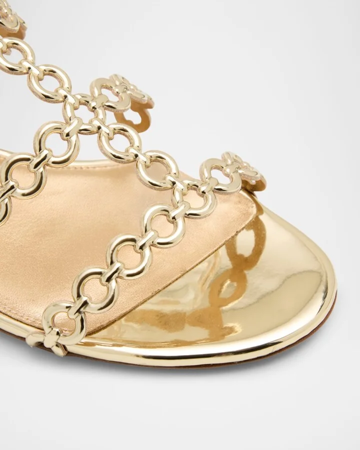 Infinity Metallic Chain T-Strap Sandals - Image 2