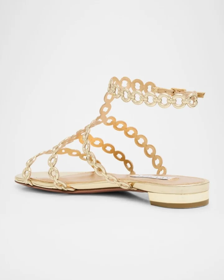 Infinity Metallic Chain T-Strap Sandals - Image 3