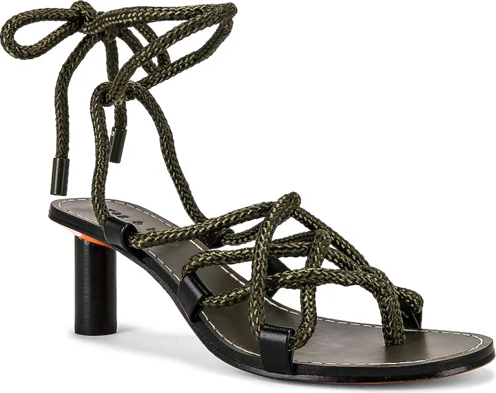Infinity Sandal Women's US 8 Olive Night Ankle Tie Block Heel KHD737