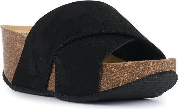 Inis - Vegan Wedge Crossover Platform Slider - Black