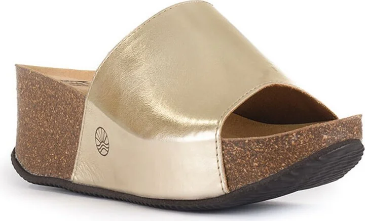 Inoro - Vegan Wedge Metallic Slider - Metallic Gold