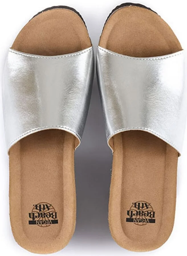 Inoro - Vegan Wedge Metallic Slider - Metallic Silver - Image 4