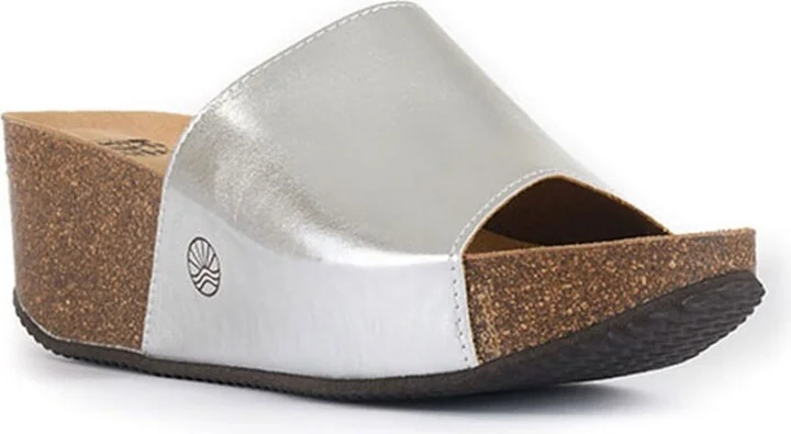 Inoro - Vegan Wedge Metallic Slider - Metallic Silver