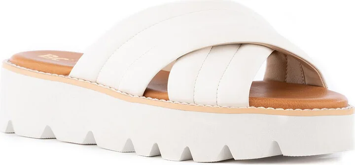 Insightful Womens Criss-Cross Faux Leather Platform Sandals