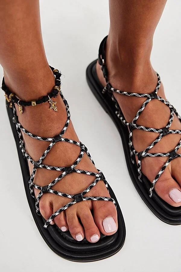 Intentionally Blank Lychee Elastic Sport Cord Flat Sandal in Blue - Image 6