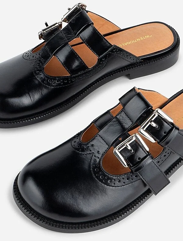 Intentionally Blank Varsity Brogue Mary Jane Mule in Black