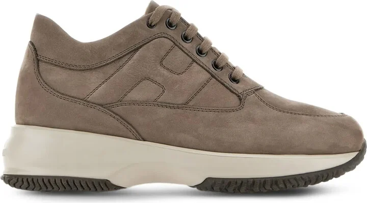 Interactive lace-up suede sneakers