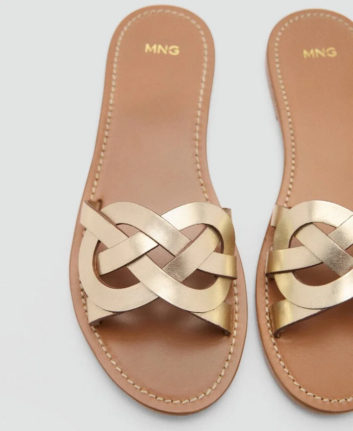 Intertwined Strap Flat Leather Slide Sandal - Image 3