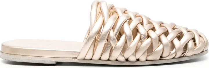Interwoven-Design Leather Mules