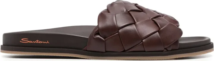 Interwoven-Design Leather Slides