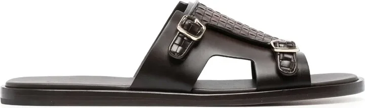 Interwoven-Strap Flat Leather Sandals