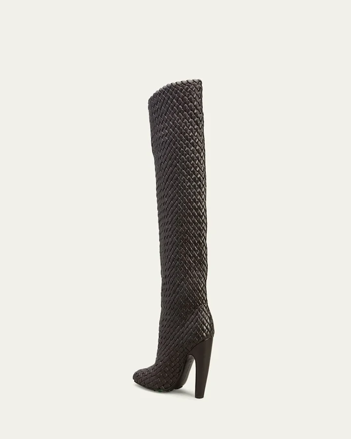 Intrecciato Woven Lambskin Knee Boots - Image 2
