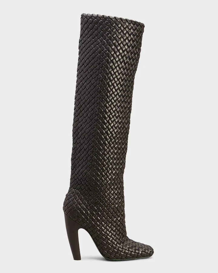 Intrecciato Woven Lambskin Knee Boots