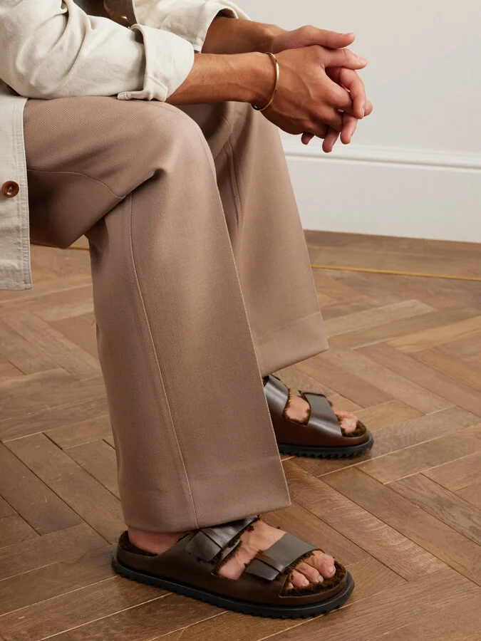 Introspectus Faux Shearling-Lined Leather Sandals - Image 2