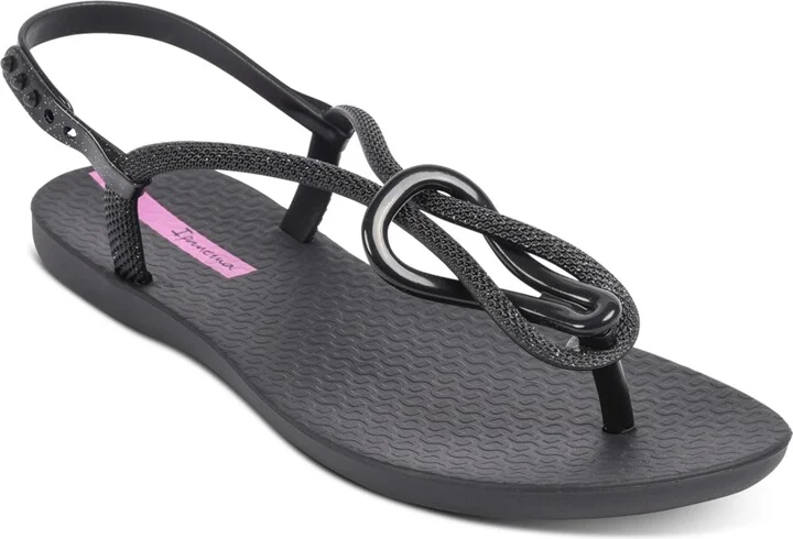 Ipanema Women's Trendy T-strap Flat Sandals - Black, Black, Lilac